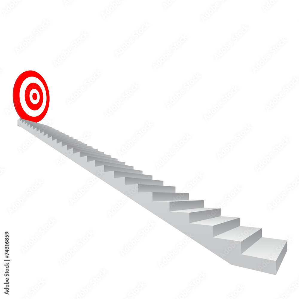 Conceptual red target on stair for success Conceptual red target on stair for success