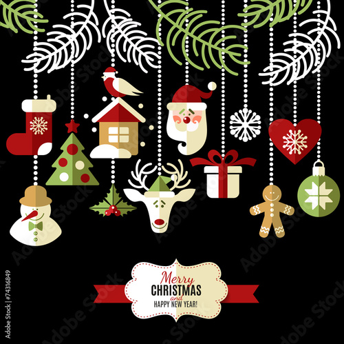 Christmas illustration. Vector set of icons.