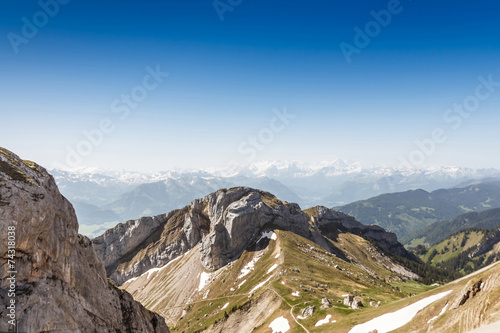 Mountain Range Landscape with Blue Sky from Pilatus Peak © pichetw