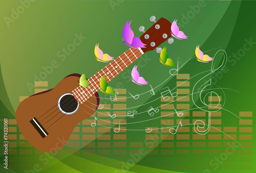 Vector illustration of an Ukulele with Music Notes Background