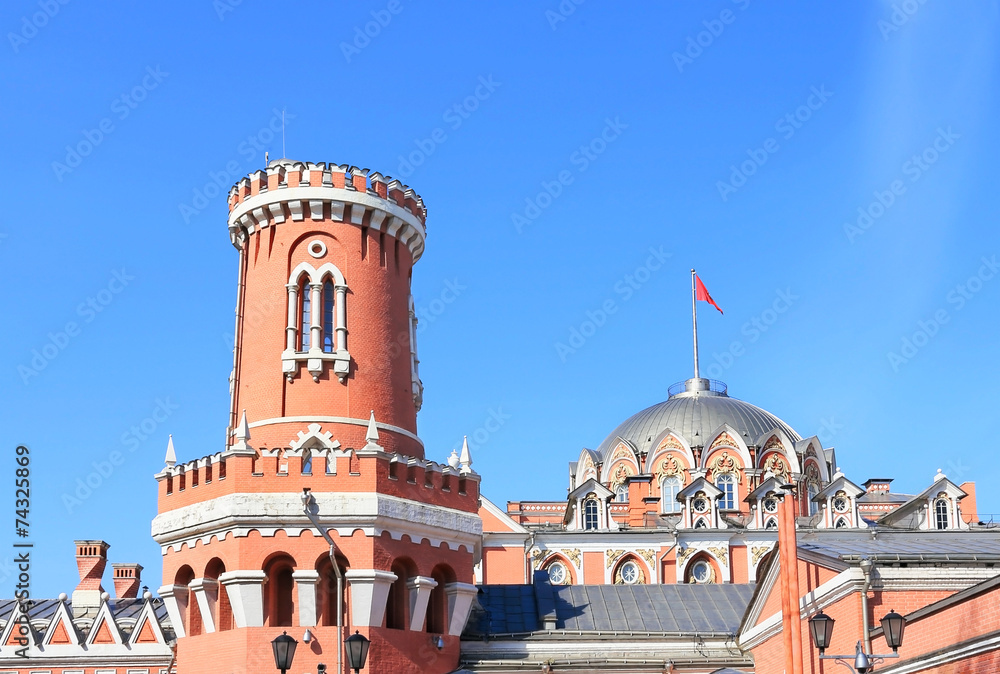 Wall and wall tower of Petrovsky Travelling Palace in Moscow