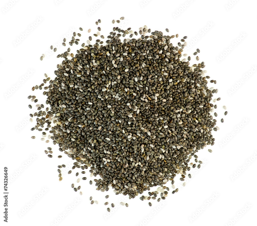 Pile of chia seeds isolated on white Pile of chia seeds isolated on white