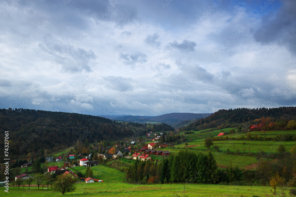 The village in the Bieszczady Mountains