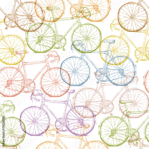 Vintage Bicycle Hand Drawn Seamless Pattern