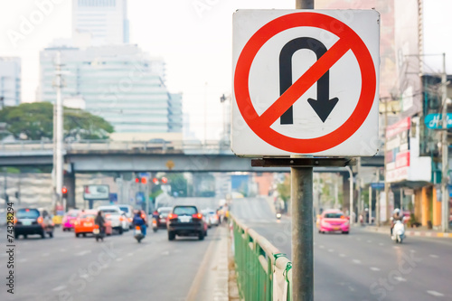 No U-Turn traffic sign in Bangkok, Thailand photo