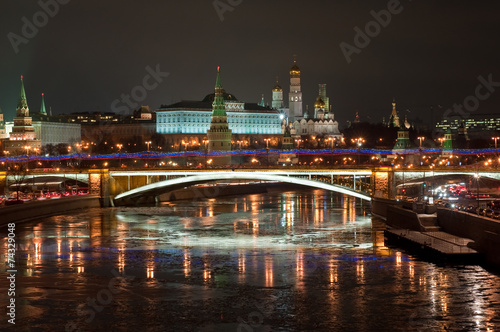 The Moscow Kremlin at night.