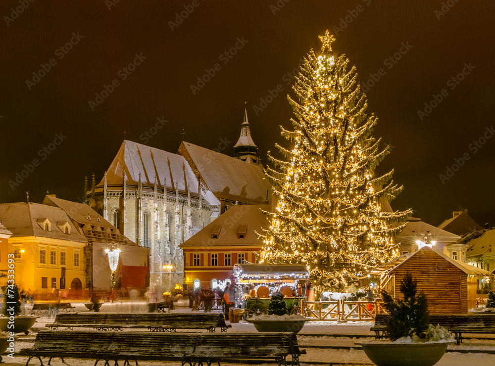Brasov, Romania with an old Christmas tree