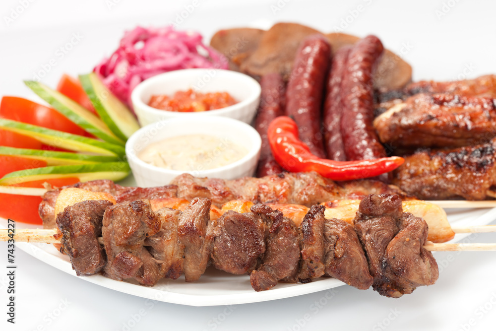 barbecue with sauce and vegetables barbecue with sauce and vegetables