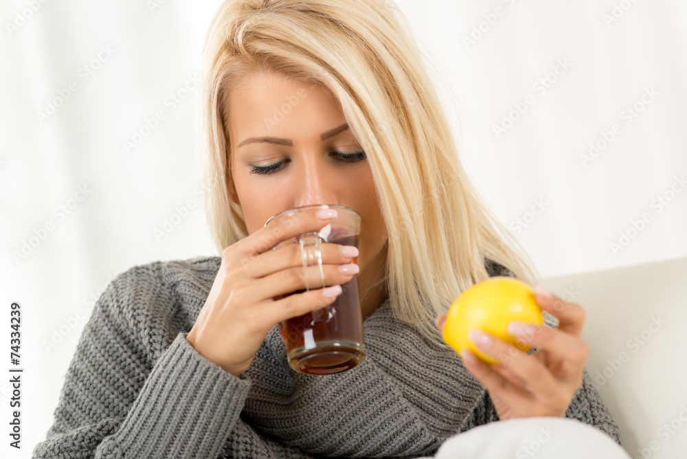 Cute Blonde Girl Drinking Tea Cute Blonde Girl Drinking Tea