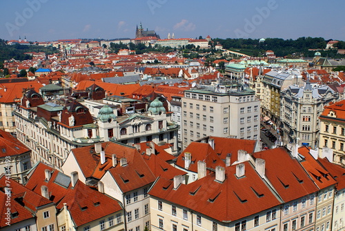 Red roofs of houses in Old Central Square, Prague