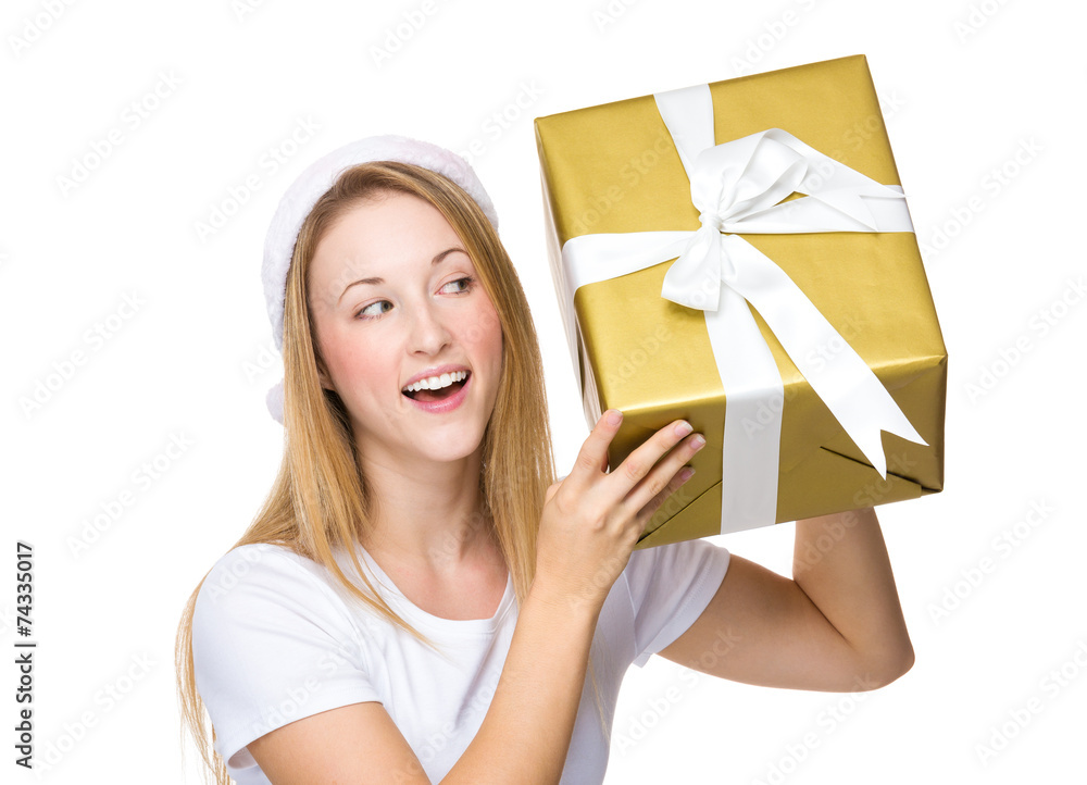 Xmas girl guess the thing in big gift box Xmas girl guess the thing in big gift box