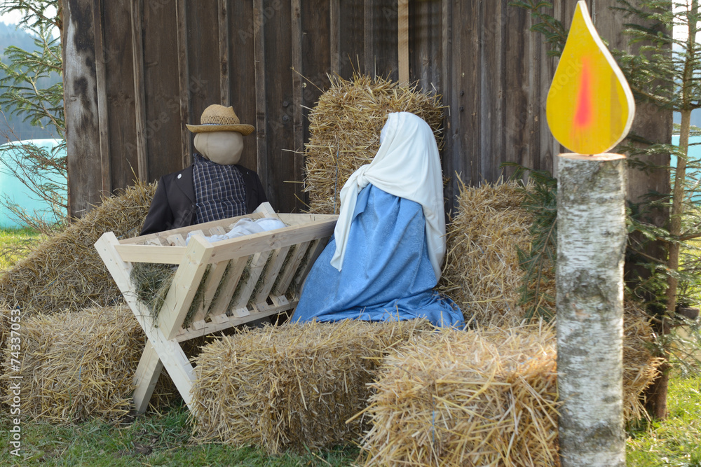 lebensgrosse Weihnachtskrippe StockFoto Adobe Stock