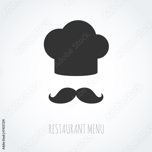 Chef hat and mustache abstract vector icon.