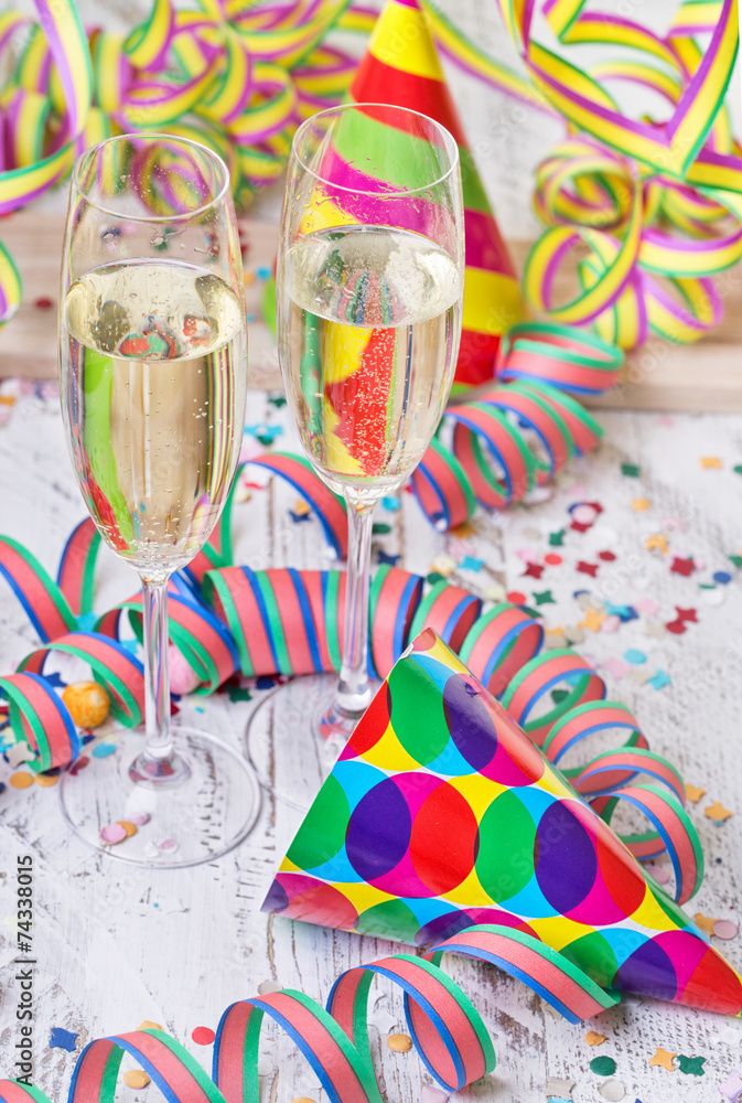 Obraz premium Fasching Silvester Sekt Hintergrund