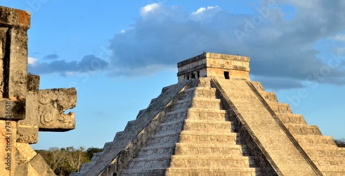 The head of the snake in Chichen Itza photo