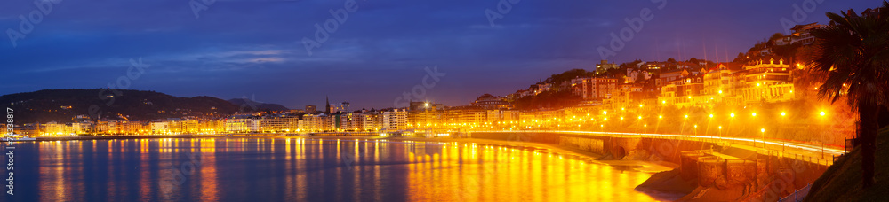 Panorama of Bay of La Concha in  autumn evening at Donostia