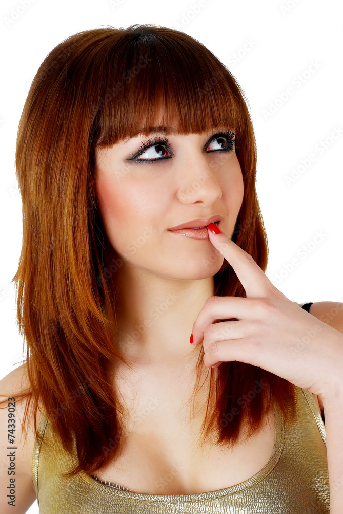 Attractive thinking girl with red hair Attractive thinking girl with red hair