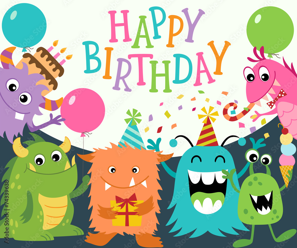 Fototapeta premium Happy Birthday Monsters