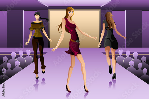 Supermodels walking on a runway show