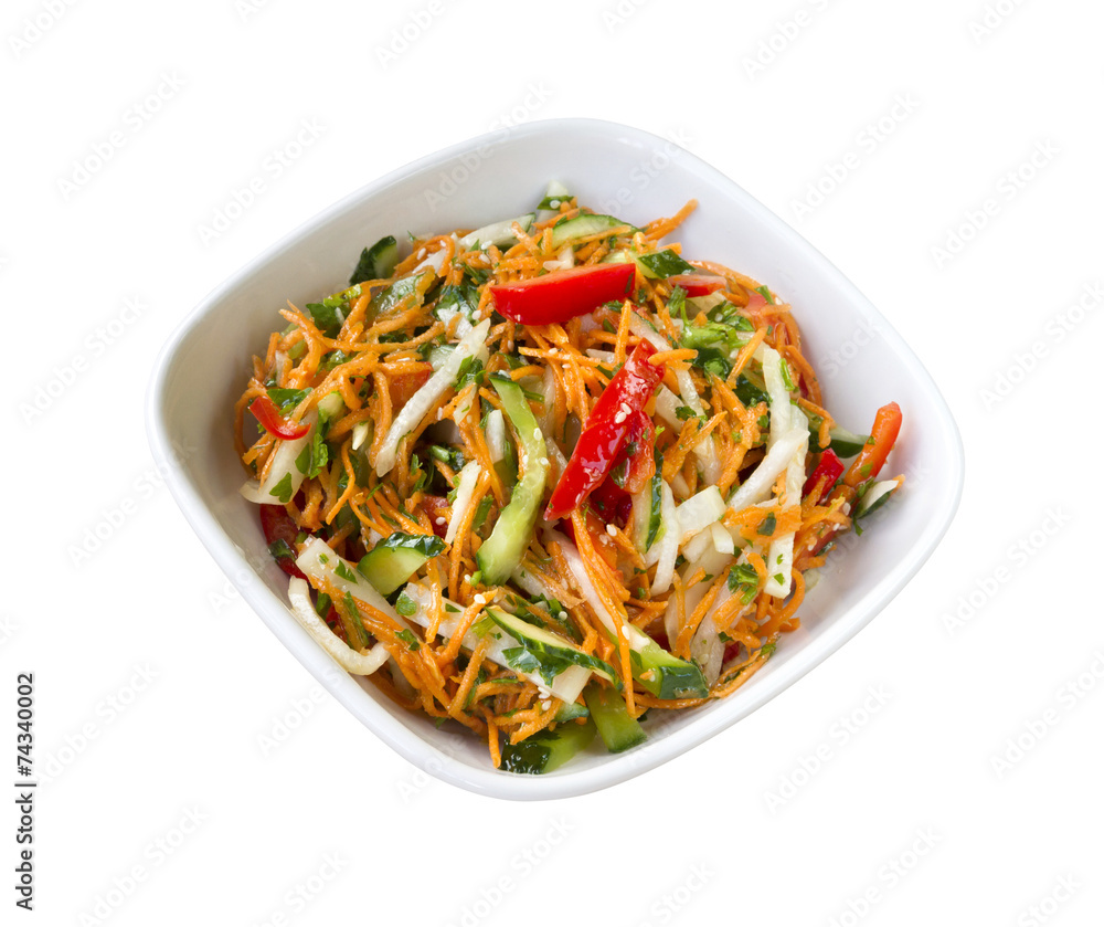 Asian style salad with fresh vegetables and spicy dressing