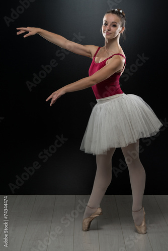 Young Ballerina Dancer In Tutu Performing On Pointes