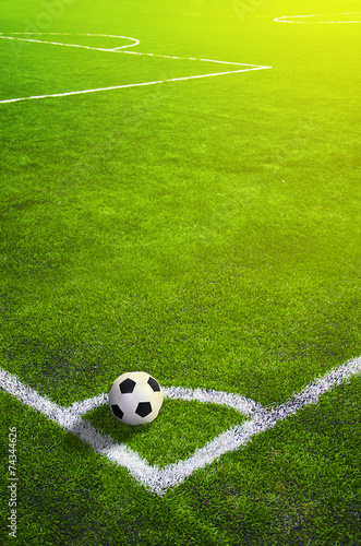 Fototapeta Naklejka Na Ścianę i Meble -  Soccer grass field with marking and ball, Sport