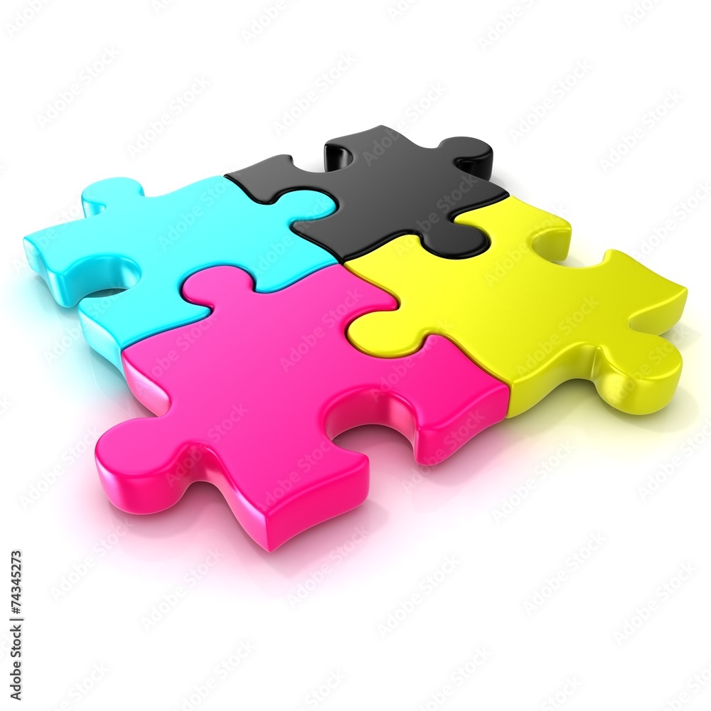 Four CMYK jigsaw puzzle pieces. Isolated on a white background. Four CMYK jigsaw puzzle pieces. Isolated on a white background.