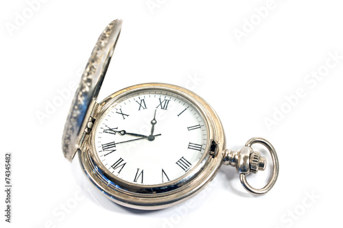 Silver pocket watch isolated on white