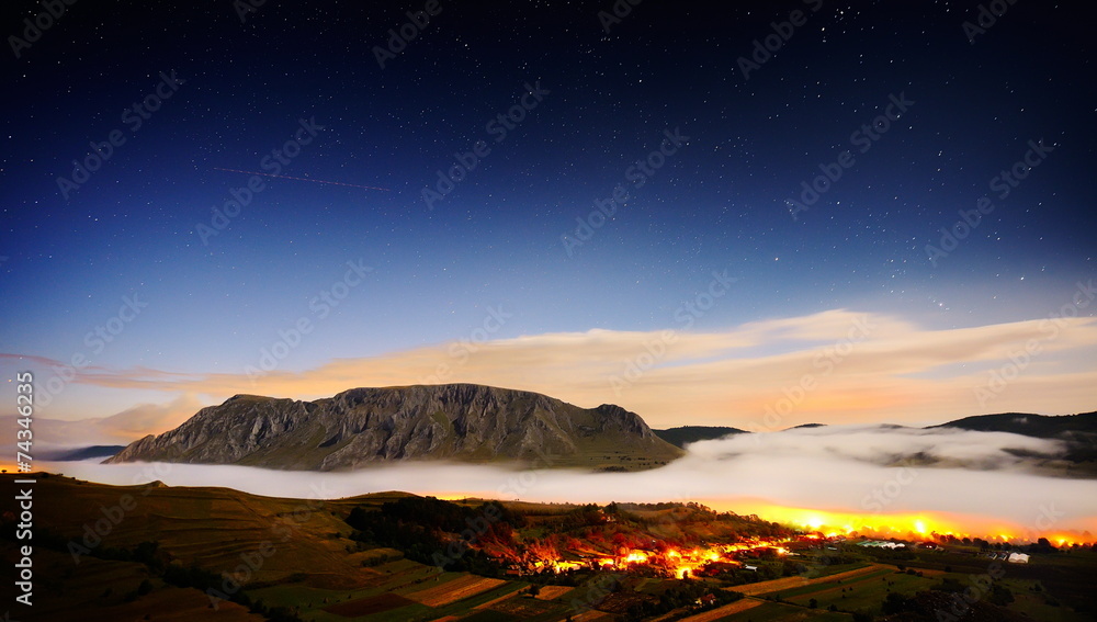 landscape with Trascau mountains before sunrise, Romania