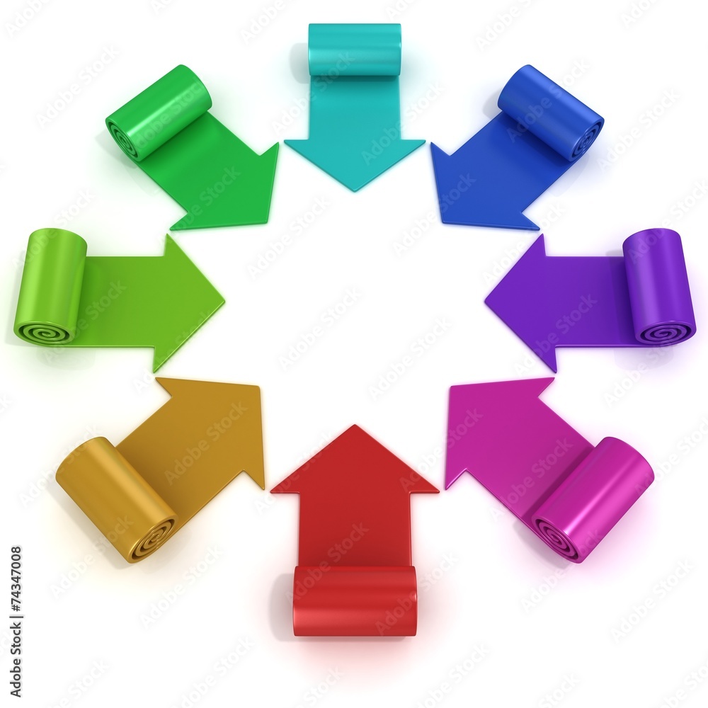 Rainbow spiral arrows directed to the center, on white Rainbow spiral arrows directed to the center, on white