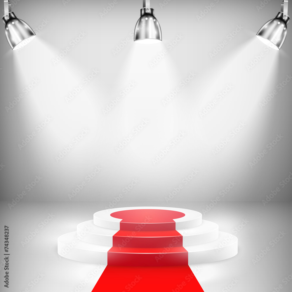 Illuminated Podium With Red Carpet - obrazy, fototapety, plakaty 