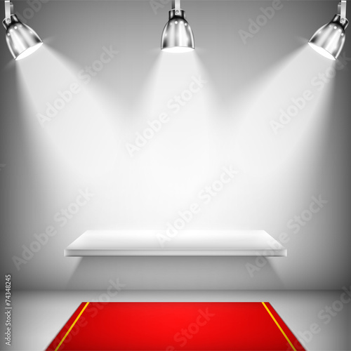 Illuminated Shelf With Red Carpet