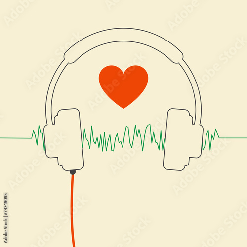 wired headphones with heart and sound wave