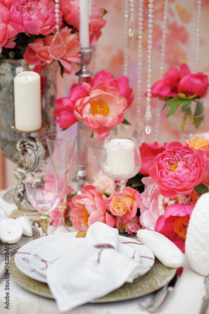 Table set for wedding reception Table set for wedding reception