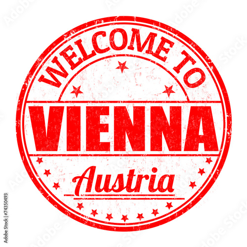 Welcome to Vienna, Austria stamp