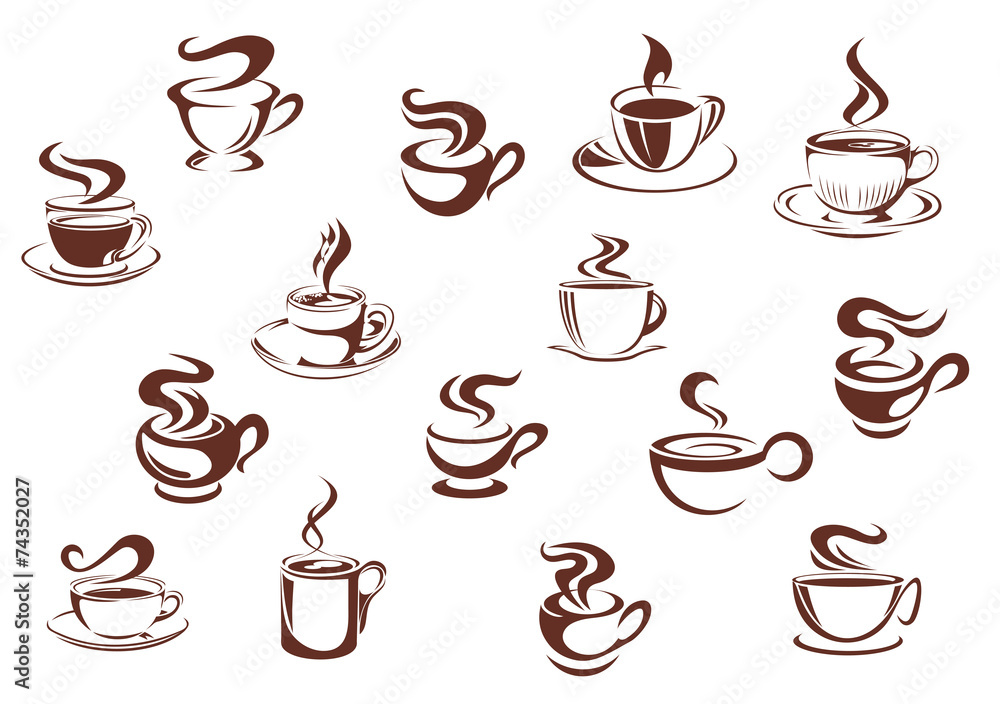 Obraz premium Assorted brown cups of hot coffee
