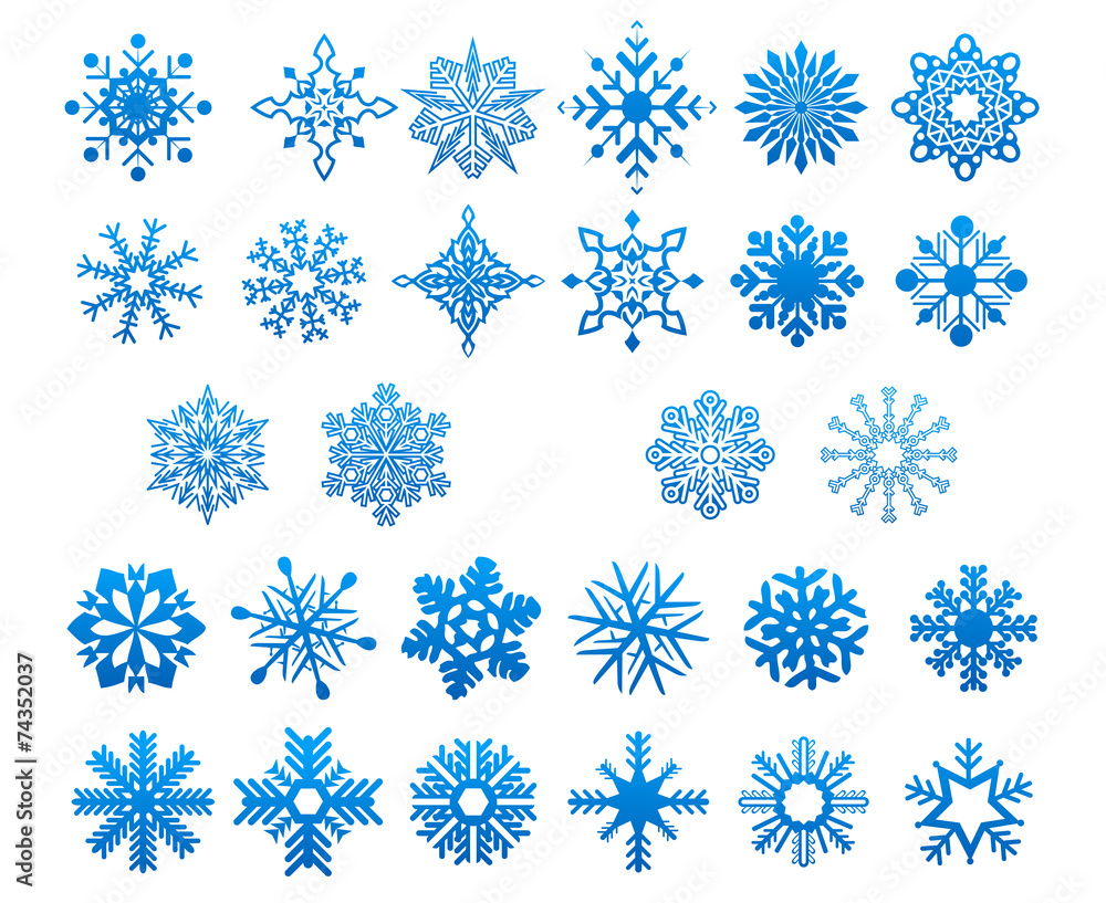 Cool blue snowflakes set