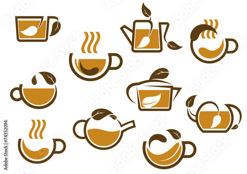 Herbal tea cups and pots icons