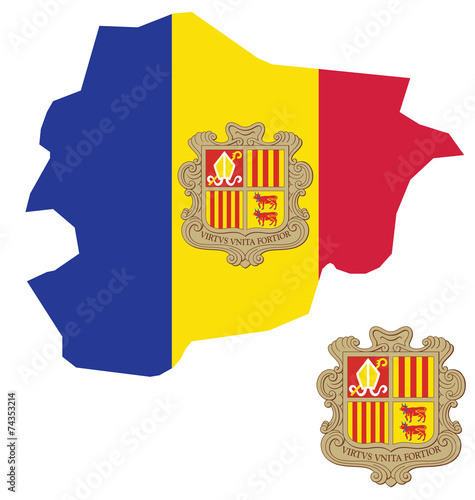 Flag and coat of arms of the Principality of Andorra