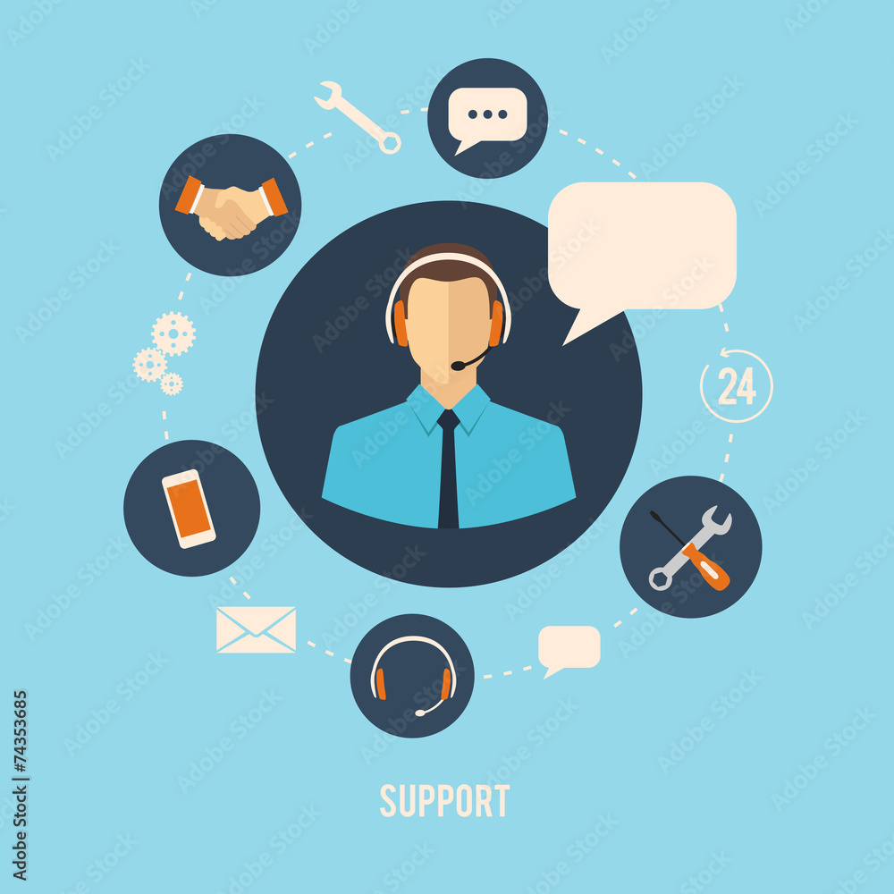24h customer support center operator service icons concept 24h customer support center operator service icons concept