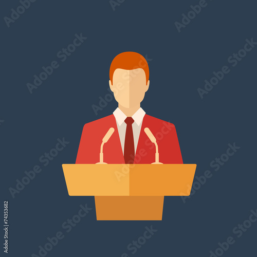 speaker icon. orator speaking from tribune