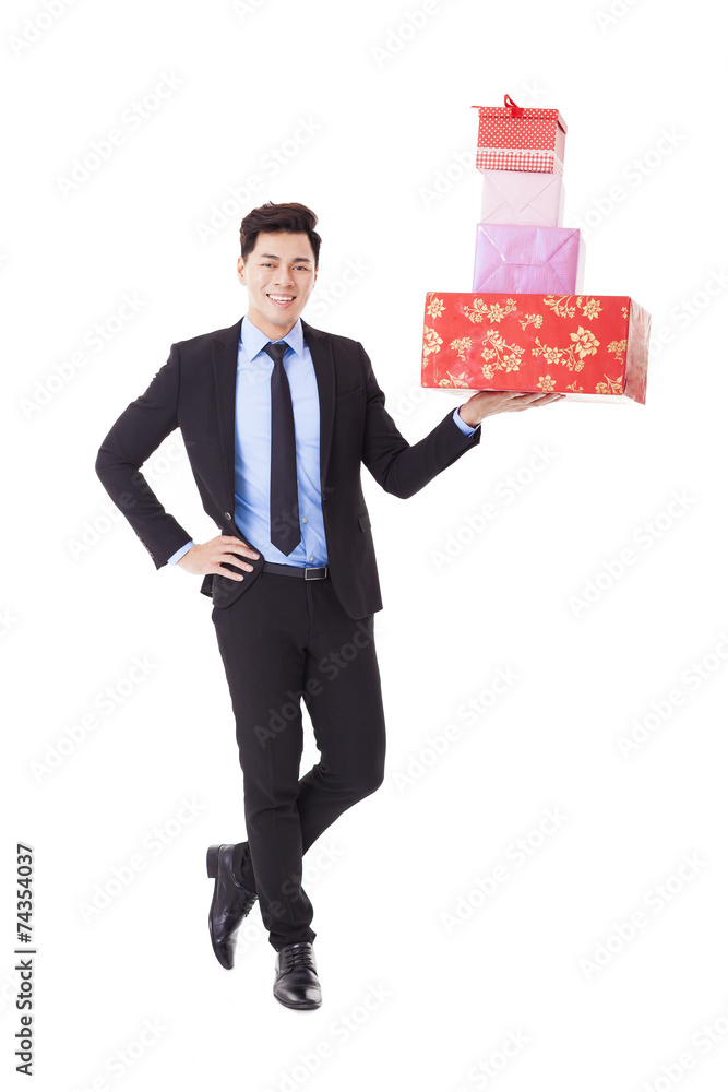 happy Business man hold with gift box happy Business man hold with gift box