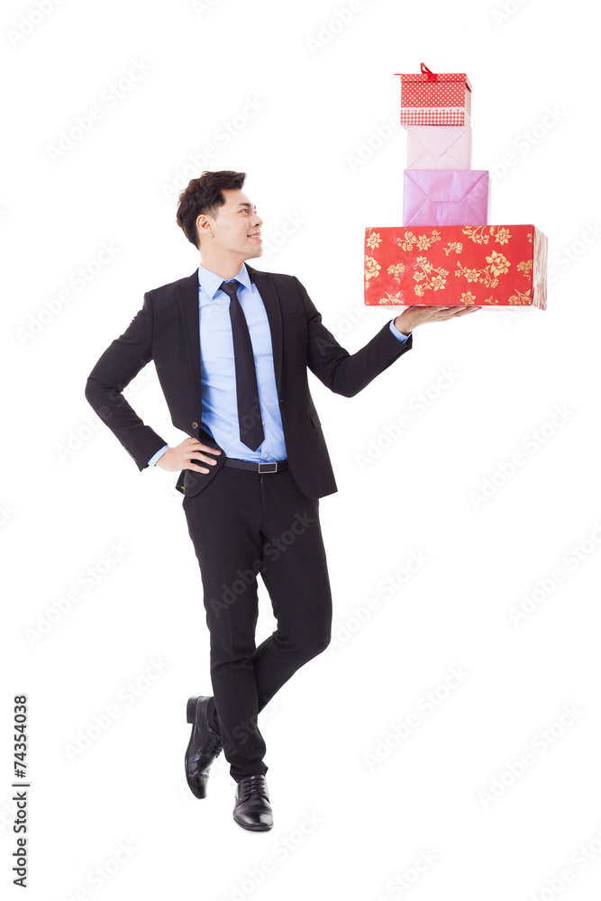 happy Business man hold with gift box happy Business man hold with gift box