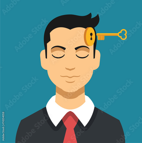 Head with key. Vector flat illustration