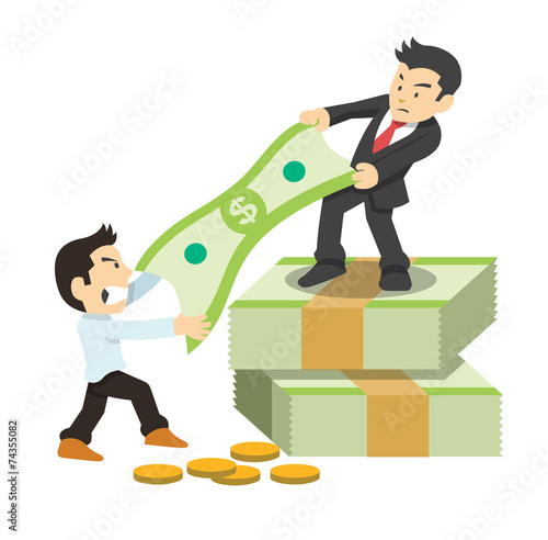 Fighting for money. Vector flat illustration