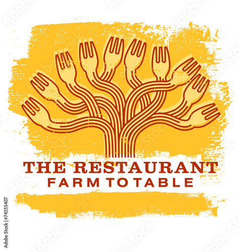 Abstract tree with fork branches restaurant graphic design