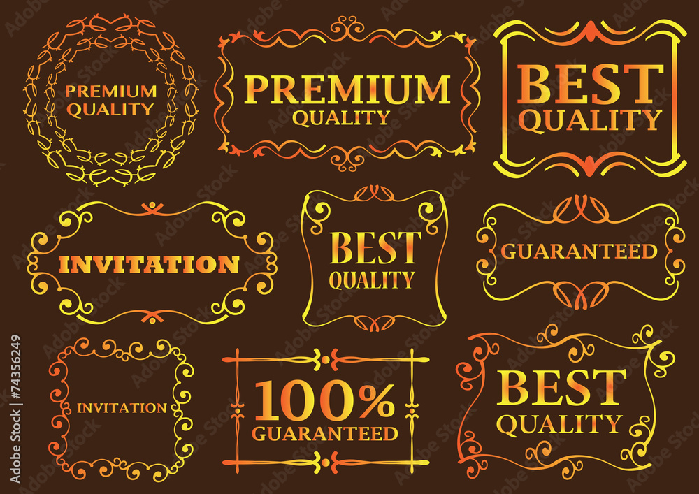 Colorful Calligraphic Signs and Frames on Brown Background