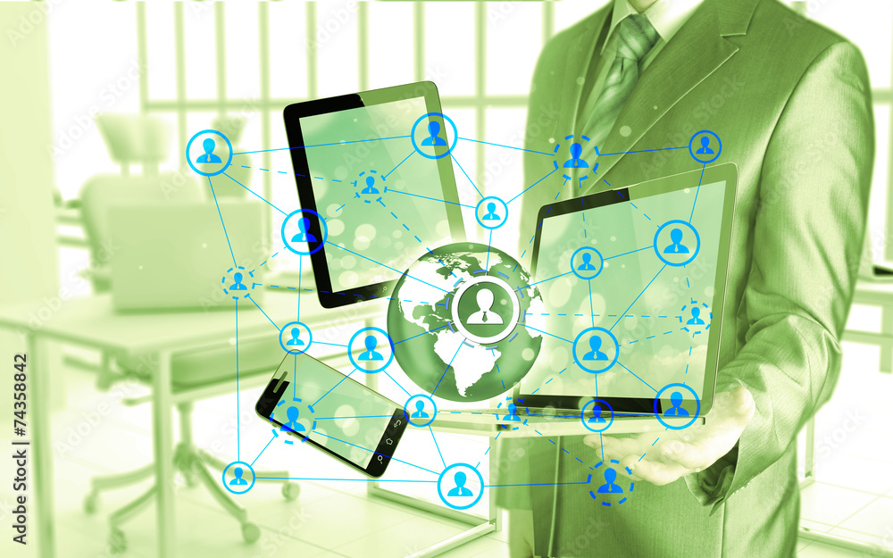 Business man using tablet PC and smartphone social connection Business man using tablet PC and smartphone social connection