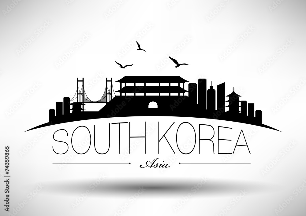 South Korea Skyline with Typography Design