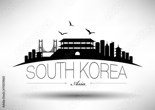 South Korea Skyline with Typography Design
